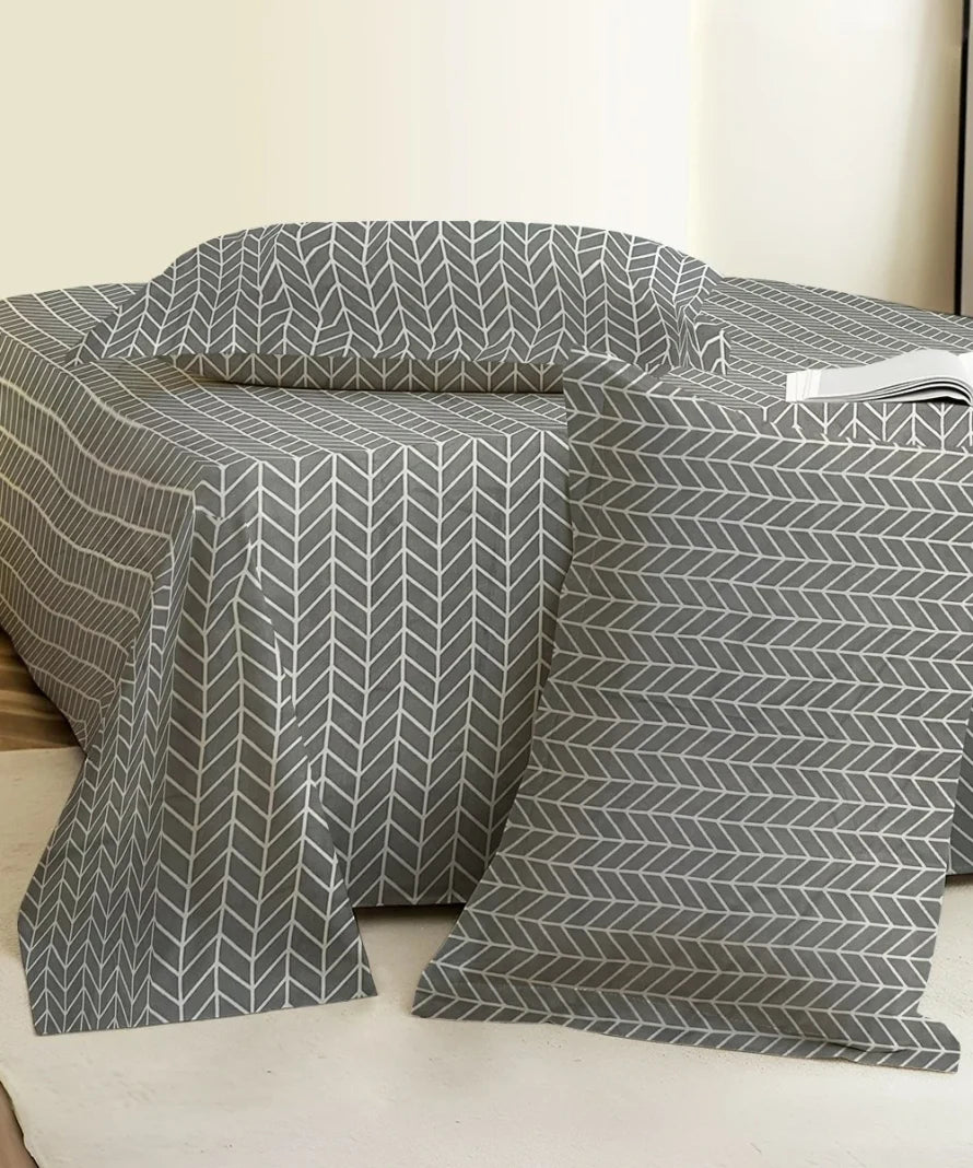 Grey Chevron   Flat Bedsheet With Pillow Covers