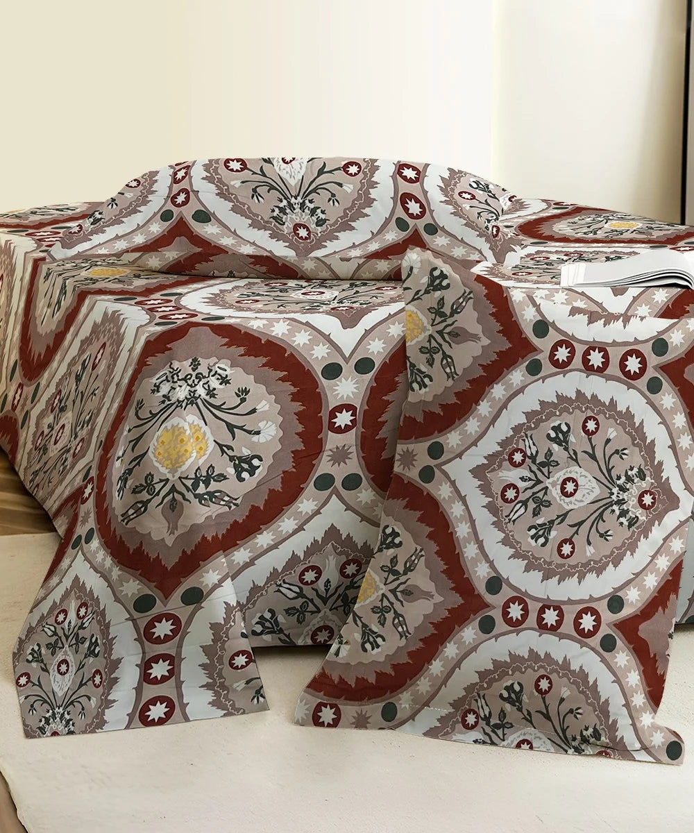 Mughal Motif Flat Bedsheet With Pillow Covers