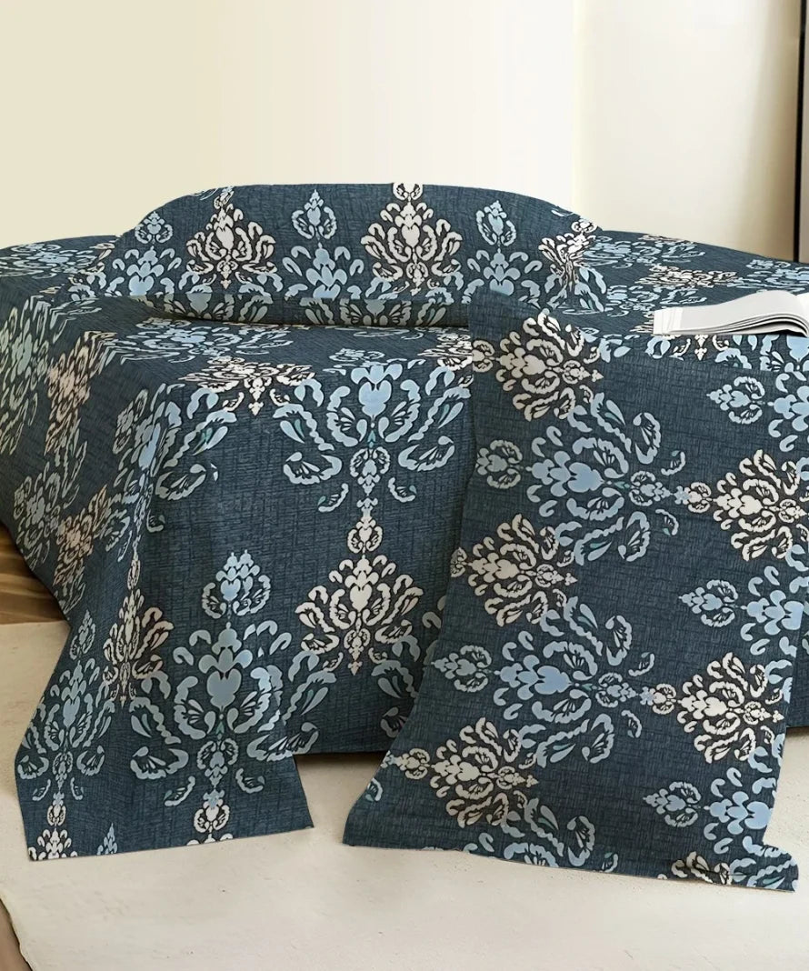 Indigo Elegance Flat Bedsheet With Pillow Covers