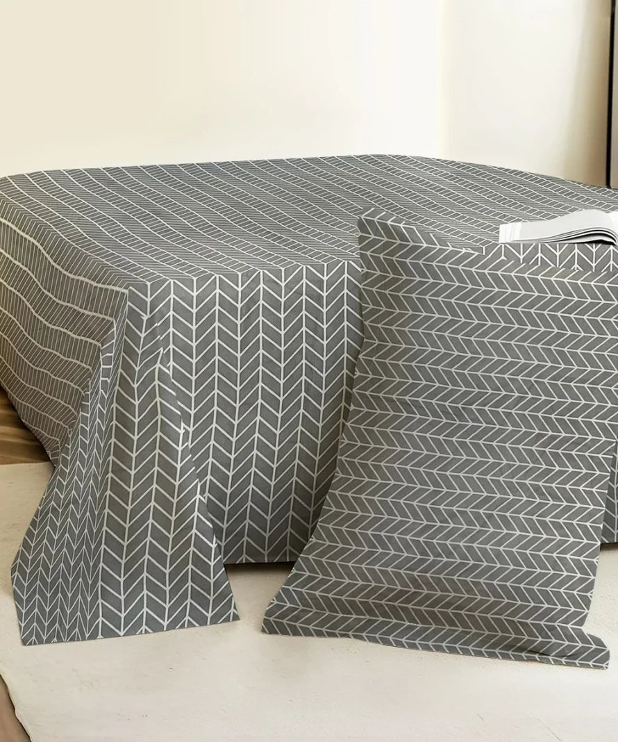 Grey Chevron   Flat Bedsheet With Pillow Covers