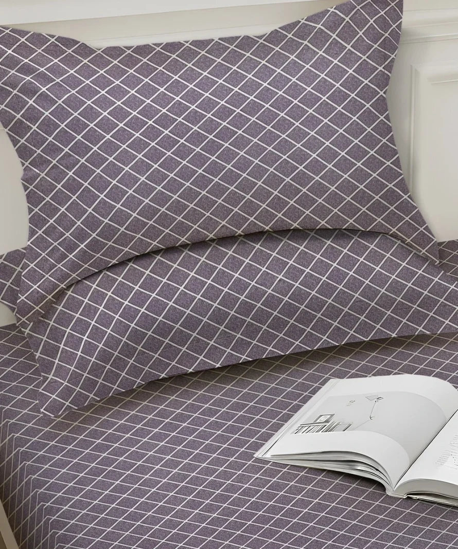 Lavender Checks    Flat Bedsheet With Pillow Covers