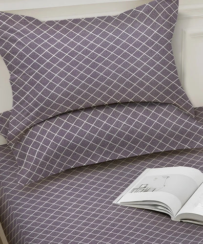 Lavender Checks    Flat Bedsheet With Pillow Covers