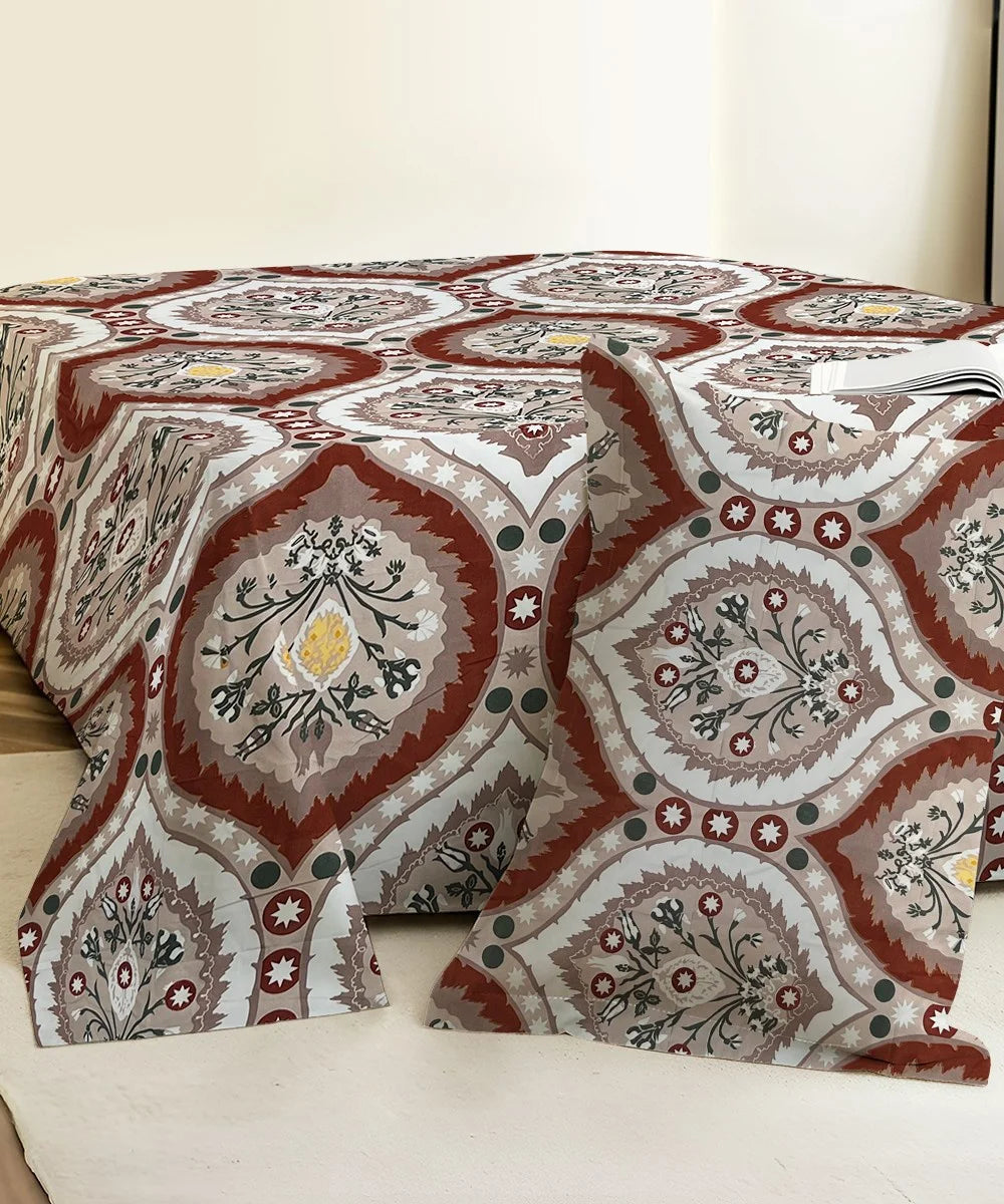 Mughal Motif Flat Bedsheet With Pillow Covers