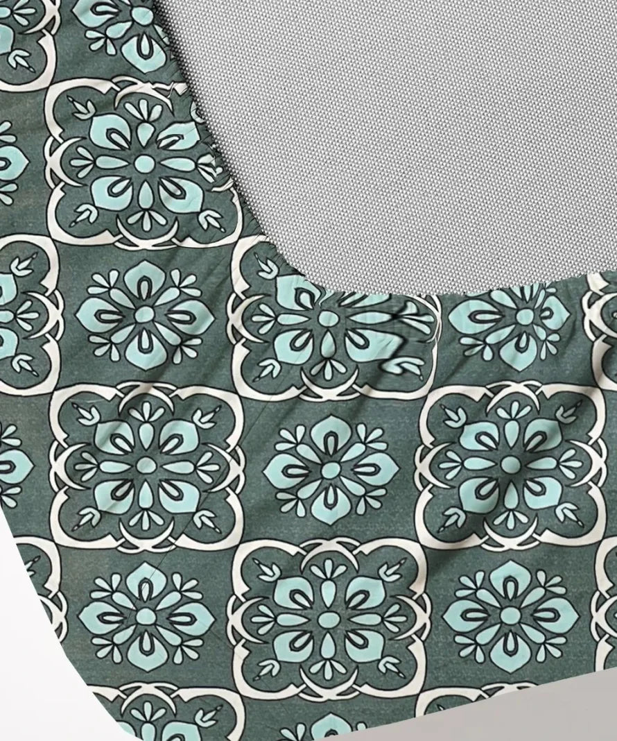 Teal Mosaic  Flat Bedsheet With Pillow Covers
