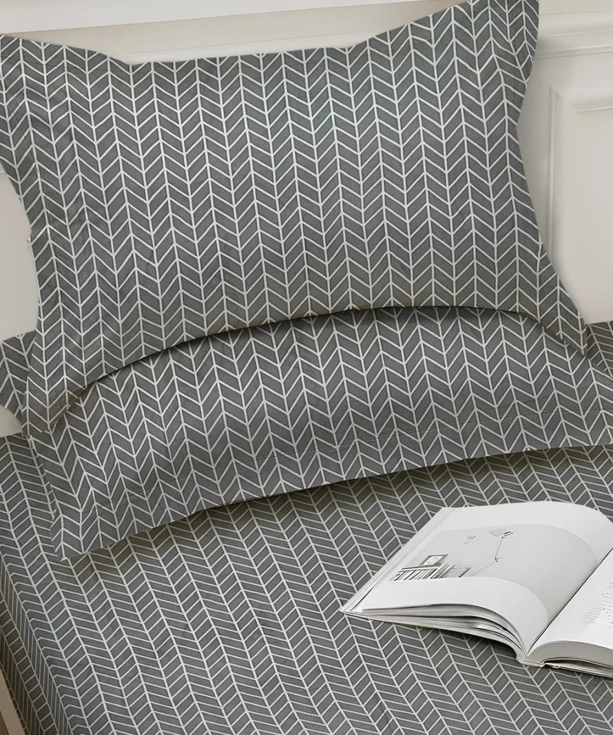 Grey Chevron   Flat Bedsheet With Pillow Covers