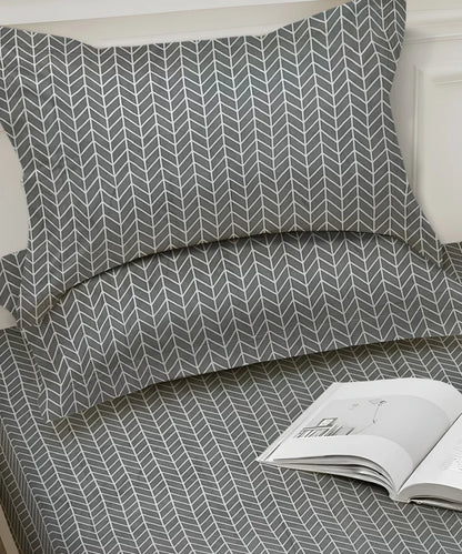 Grey Chevron   Flat Bedsheet With Pillow Covers