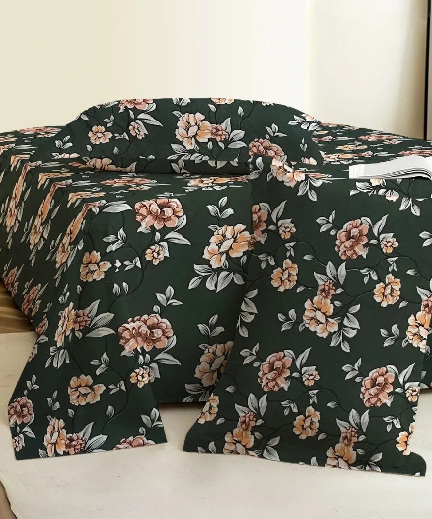 Botanical Noir Flat Bedsheet With Pillow Covers