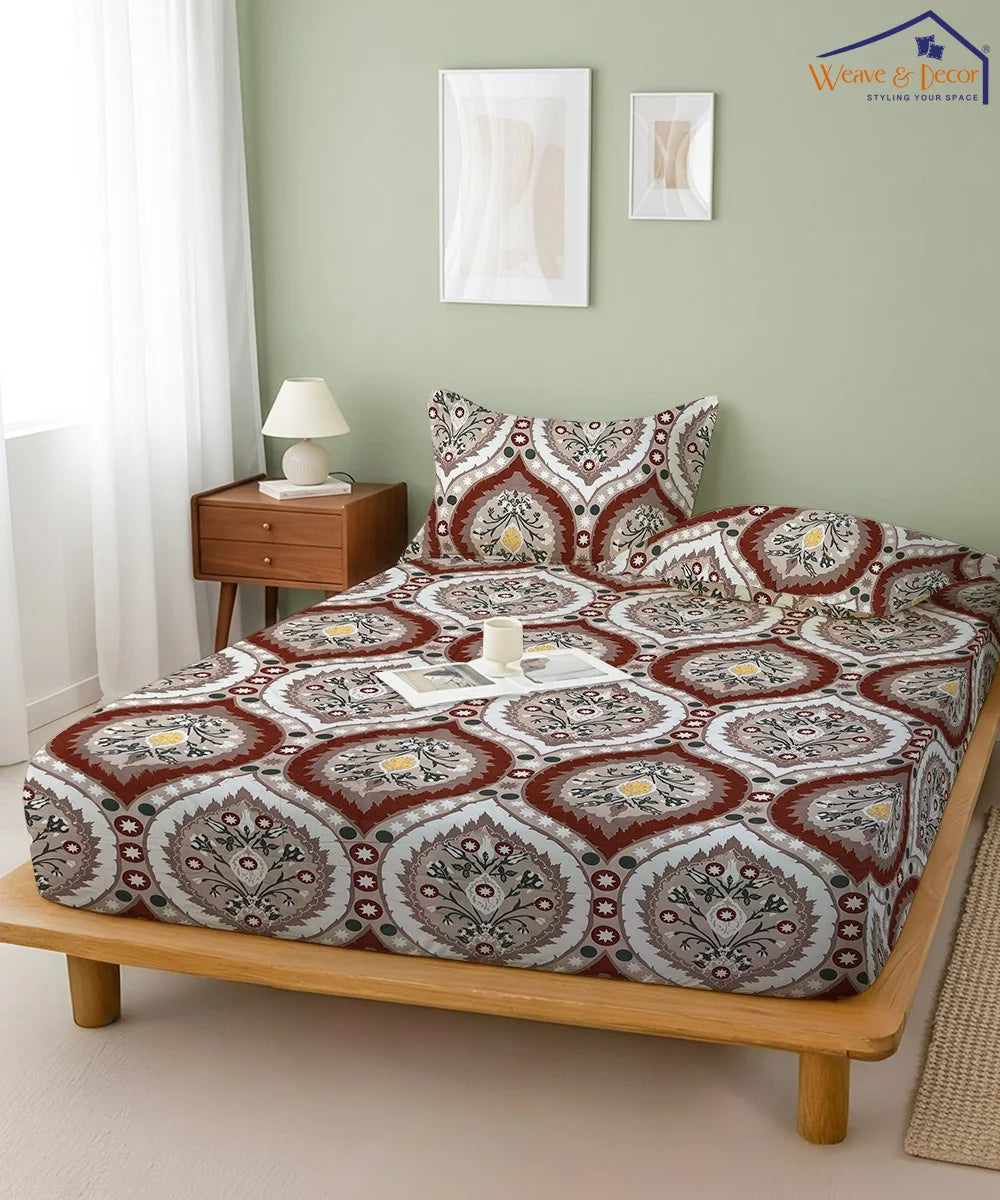 Mughal Motif Flat Bedsheet With Pillow Covers