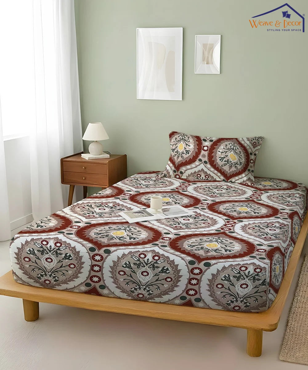 Mughal Motif Flat Bedsheet With Pillow Covers