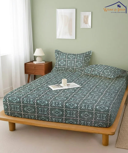 Teal Mosaic  Flat Bedsheet With Pillow Covers