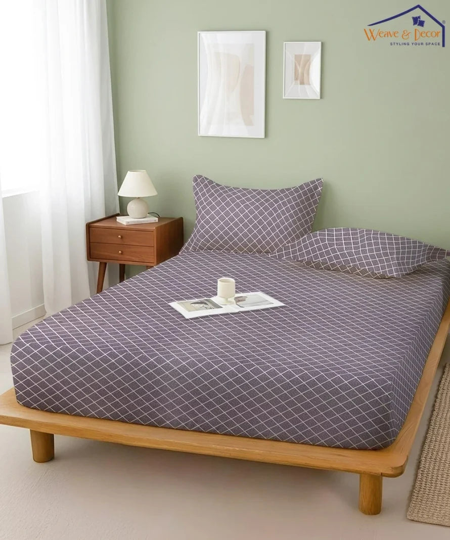 Lavender Checks    Flat Bedsheet With Pillow Covers