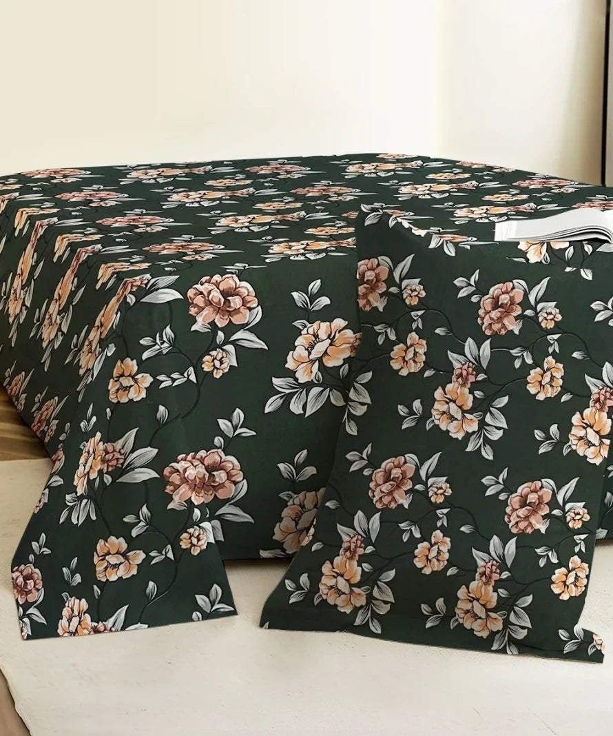 Botanical Noir Flat Bedsheet With Pillow Covers