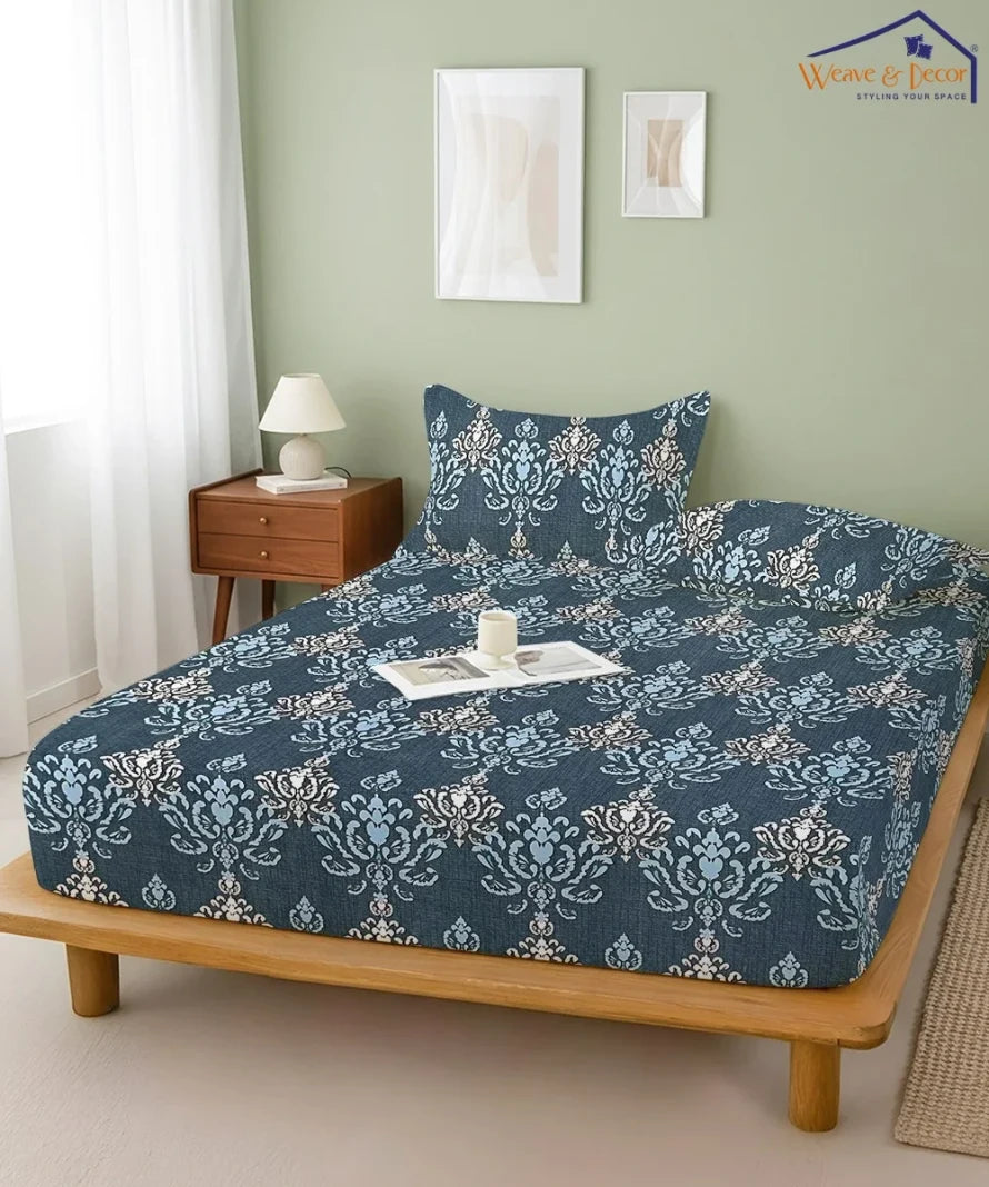 Indigo Elegance Flat Bedsheet With Pillow Covers