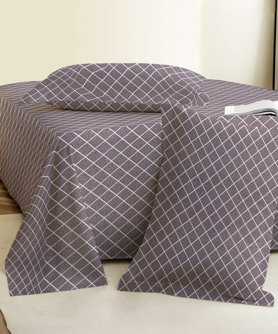 Lavender Checks    Flat Bedsheet With Pillow Covers