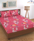 Pink Petal Harmony Bedsheet Flat Double Bedsheet With 2 Pillow Covers