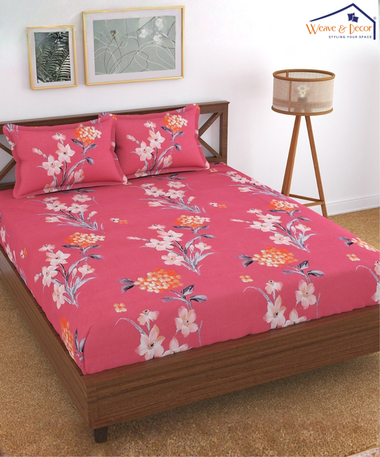 Pink Petal Harmony Bedsheet Flat Double Bedsheet With 2 Pillow Covers sample