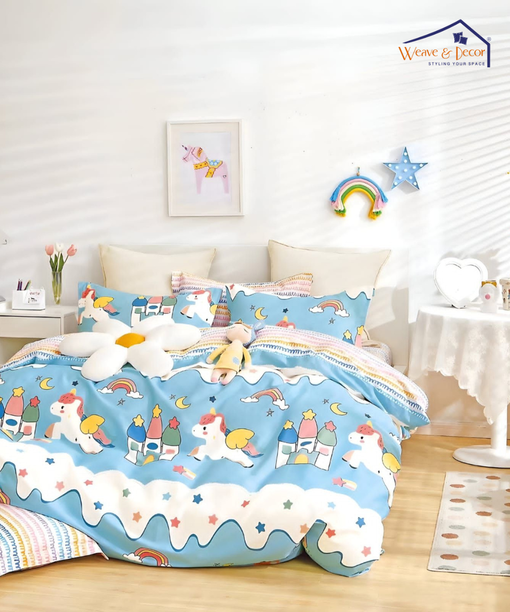 Unicorn Dreamland Sky Super King Fitted Bedsheet With 2 Pillow Covers