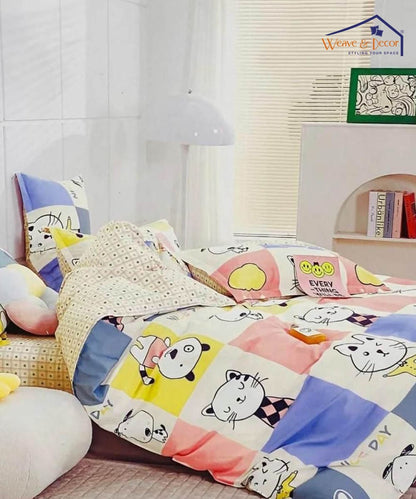 Furry Playmates Kids Bedsheet  With Pillow Cover