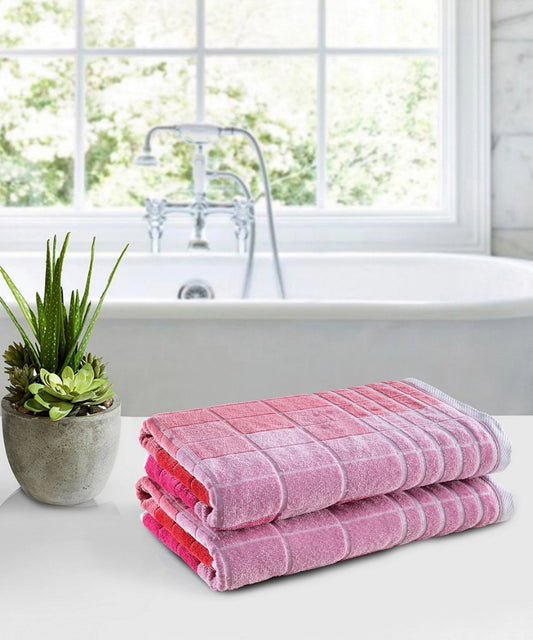Weave & Decor Luxe Check Cotton Hand Towels Sets – Ultra Soft & Super Absorbent (Pink)
