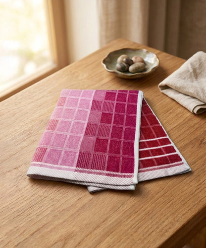 Weave & Decor Luxe Check Cotton Hand Towels Sets – Ultra Soft & Super Absorbent (Pink)