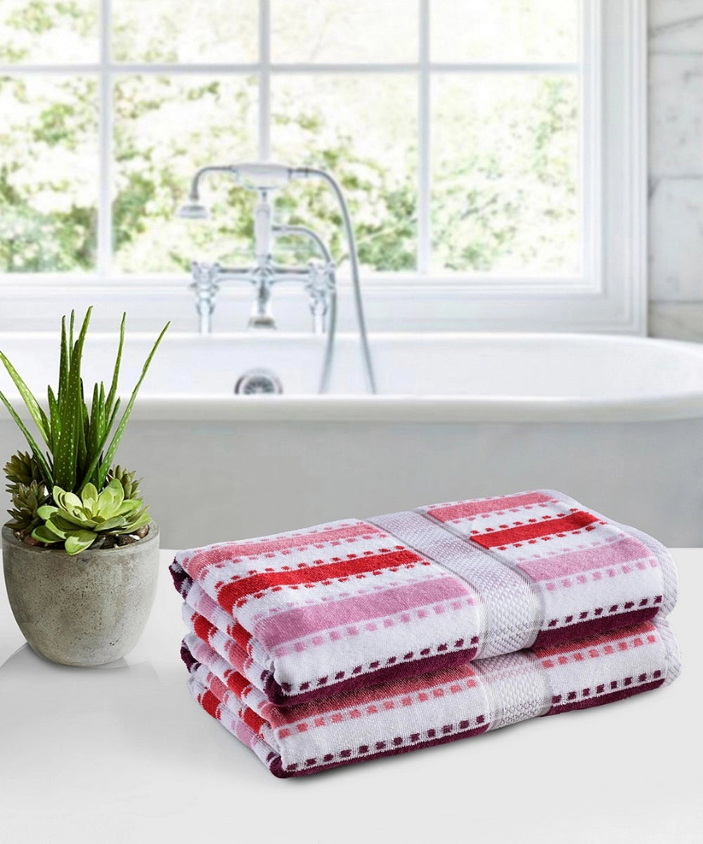 Weave & Decor Luxe Stripe Cotton Hand Towels Sets – Ultra Soft & Super Absorbent (Pink)