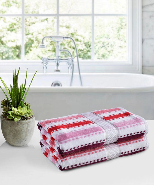 Weave & Decor Luxe Stripe Cotton Hand Towels Sets – Ultra Soft & Super Absorbent (Pink)