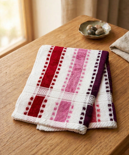 Weave & Decor Luxe Stripe Cotton Hand Towels Sets – Ultra Soft & Super Absorbent (Pink)