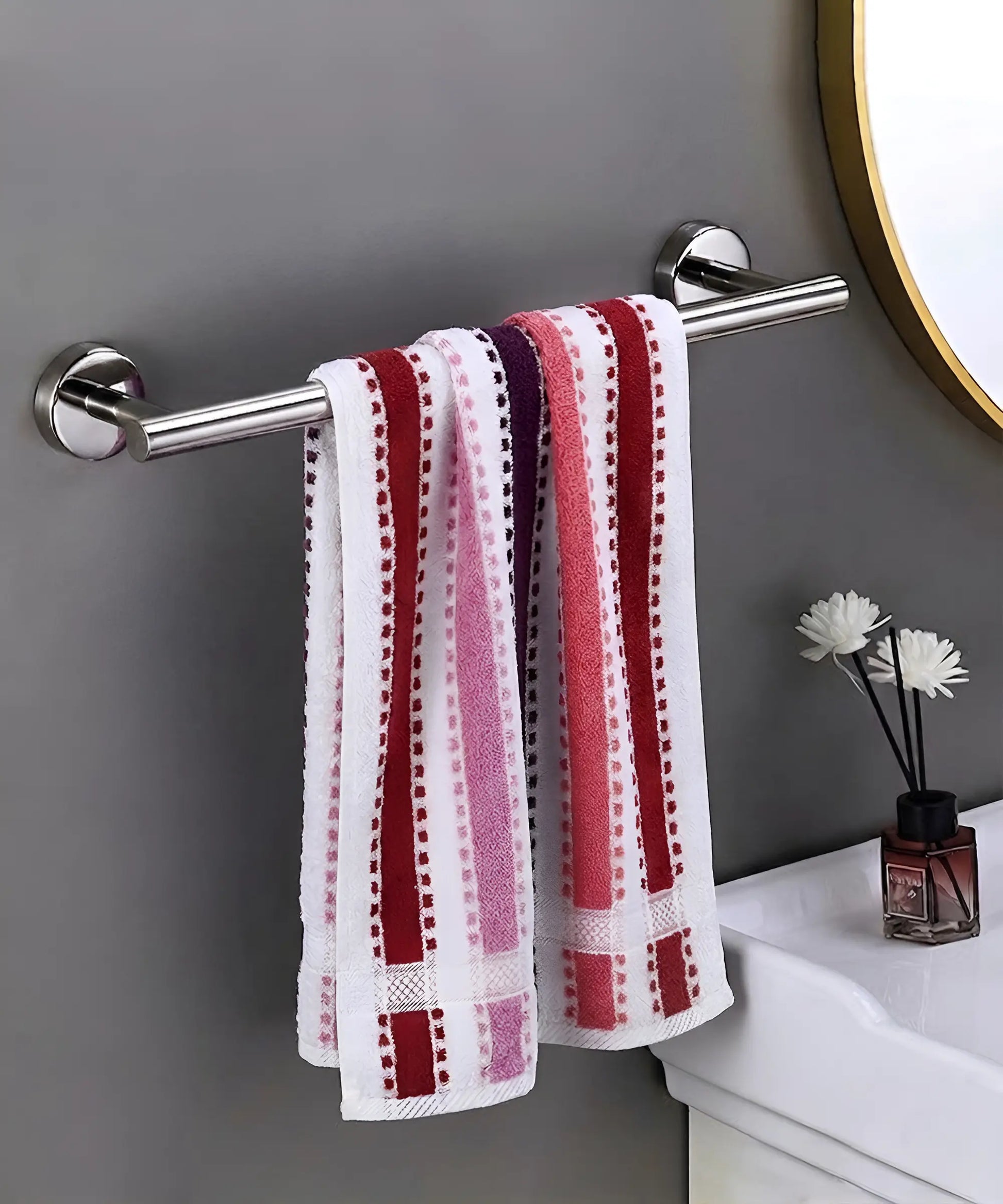 Weave & Decor Luxe Stripe Cotton Hand Towels Sets – Ultra Soft & Super Absorbent (Pink)