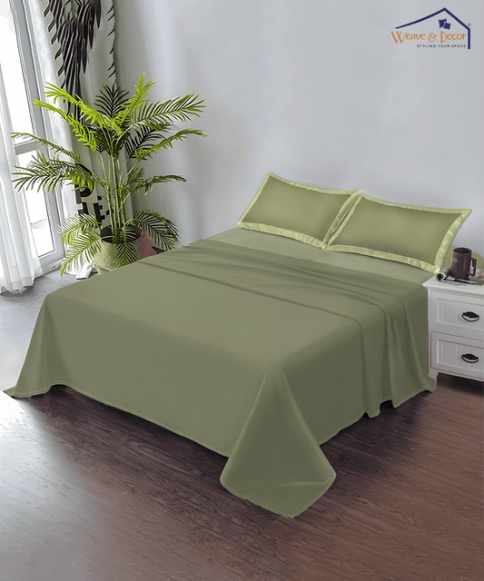 Pastel Olive  Solid  Flat Double Bedsheet With 2 Pillow Covers