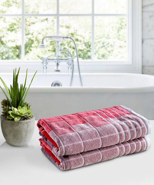 Weave & Decor Luxe Checks Cotton Hand Towels Sets – Ultra Soft & Super Absorbent (Red)
