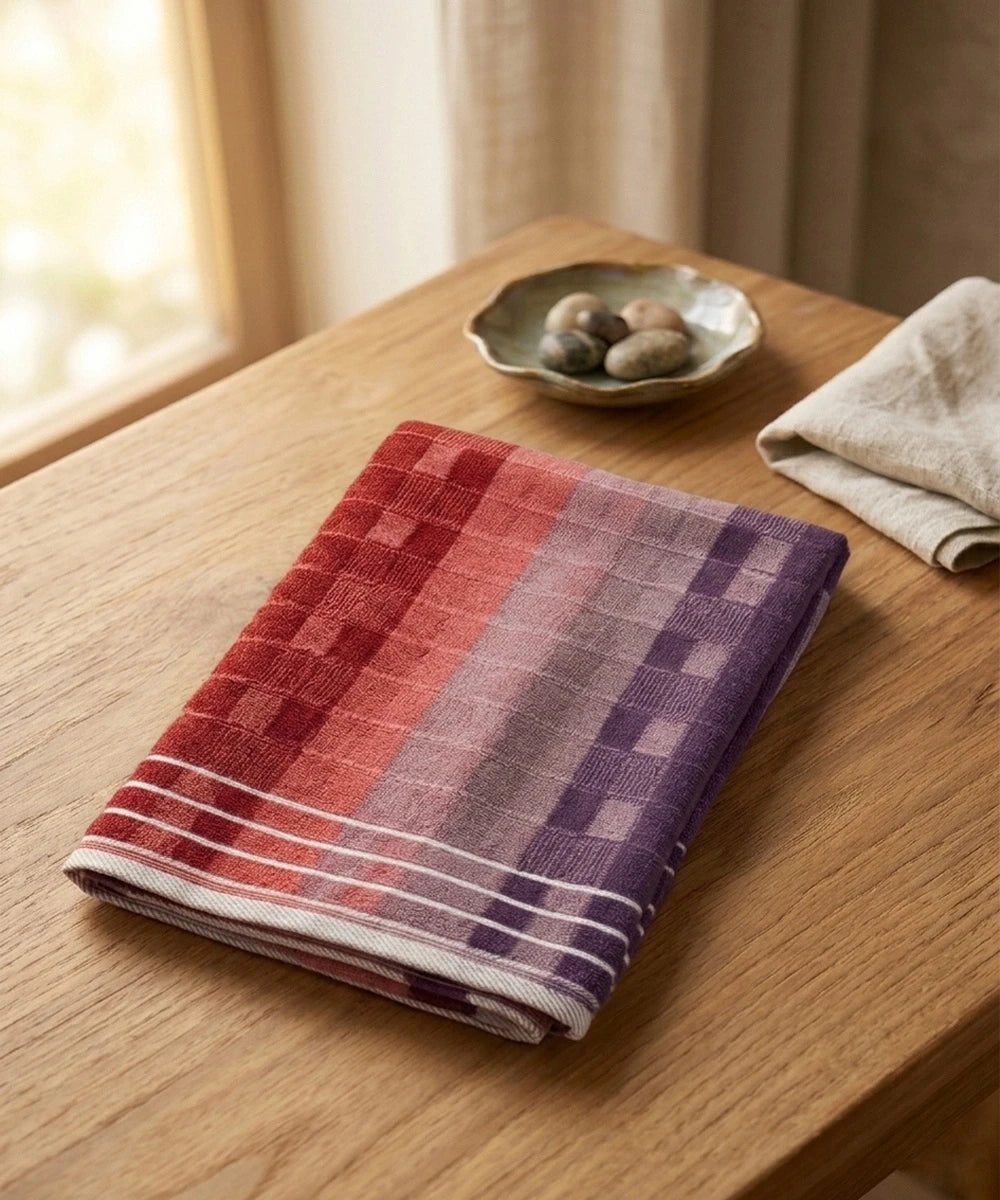 Weave & Decor Luxe Checks Cotton Hand Towels Sets – Ultra Soft & Super Absorbent (Red)