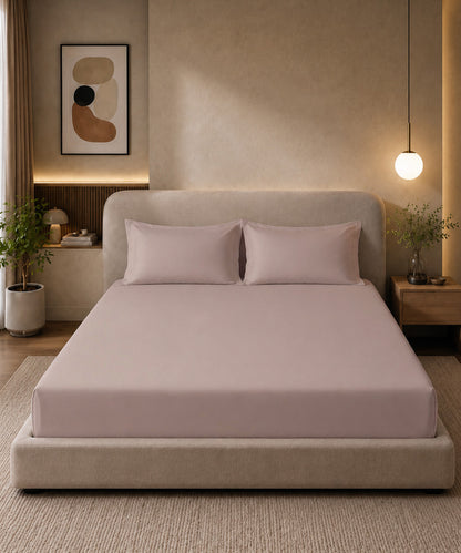 Blush Pink Solid Fitted Bedsheet With Pillow Cover