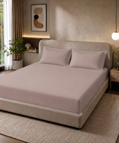 Blush Pink Solid Fitted Bedsheet With Pillow Cover