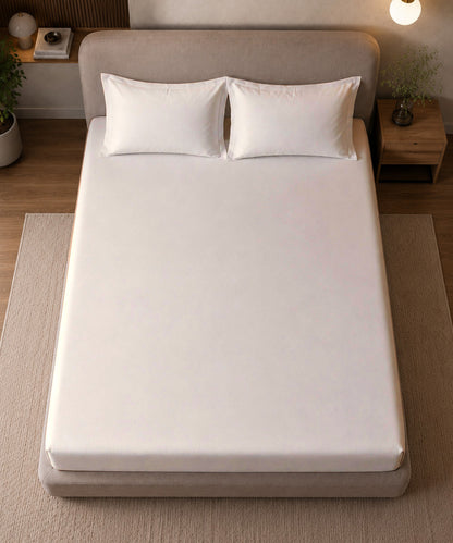 Classic White Solid Fitted Bedsheet With Pillow Cover