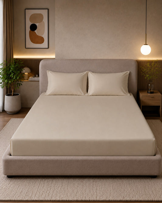 Pearl Solid Fitted Bedsheet With Pillow Cover