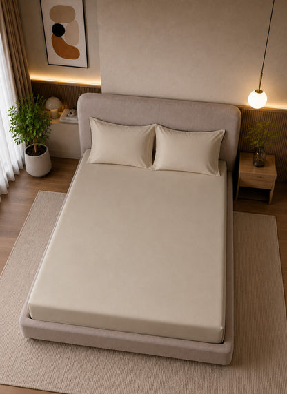 Pearl Solid Fitted Bedsheet With Pillow Cover