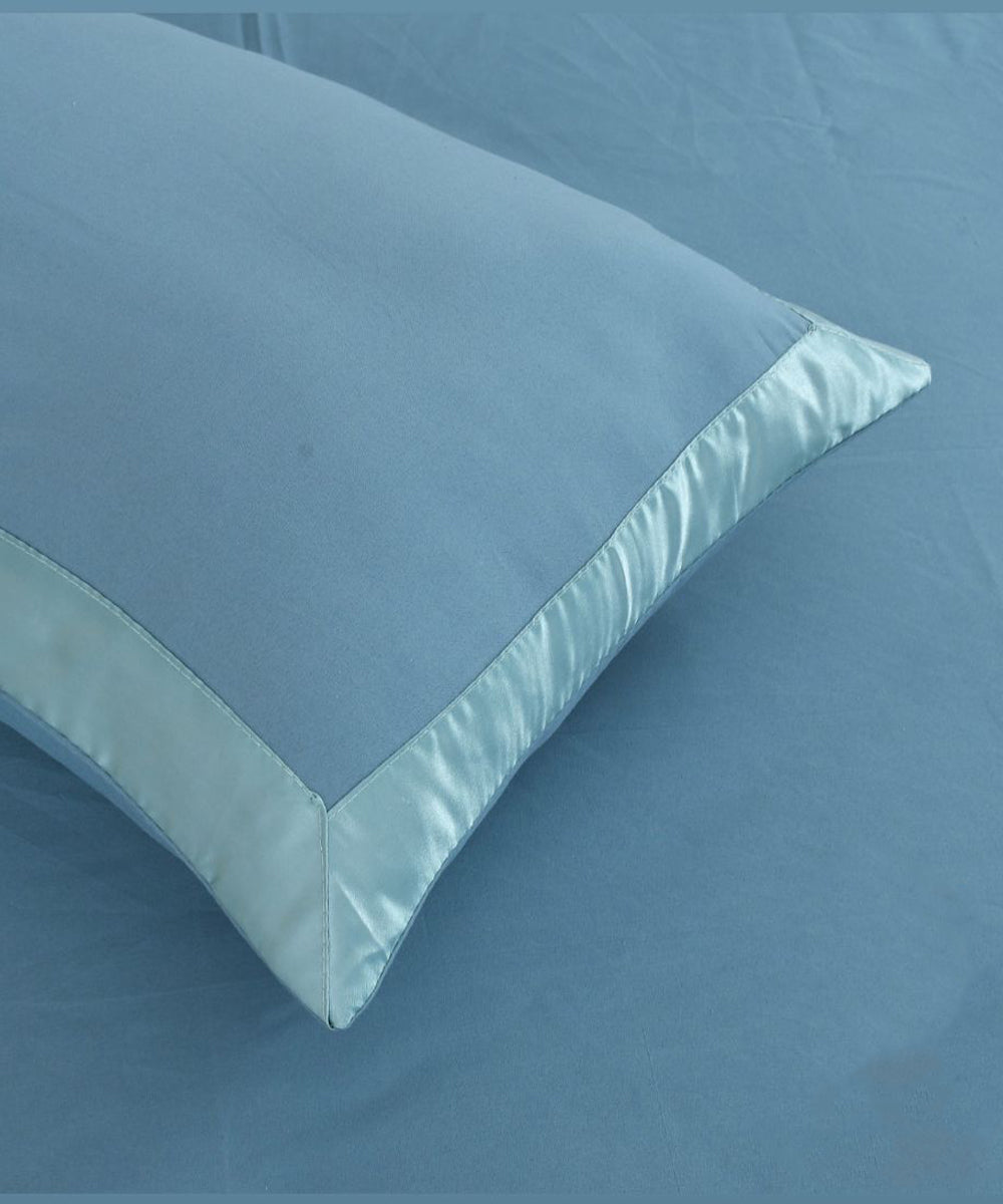 Pastel Blue Solid  Flat Double Bedsheet With 2 Pillow Covers