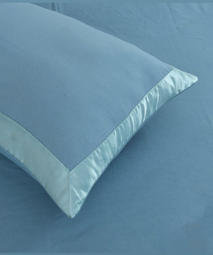 Pastel Blue Solid  Flat Double Bedsheet With 2 Pillow Covers