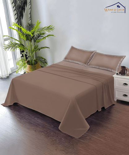 Pastel Brown Solid  Single Fitted Bedsheet With 1 Pillow Cover
