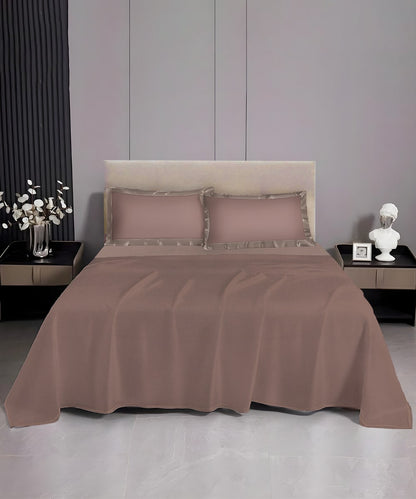 Pastel Brown Solid Super King Fitted Bedsheet With 2 Pillow Covers