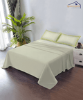 Pastel Green Solid Flat Double Bedsheet With 2 Pillow Covers