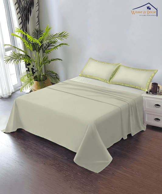 Pastel Green Solid Flat Double Bedsheet With 2 Pillow Covers