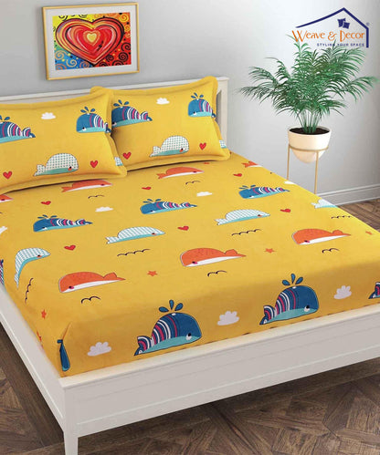 Cute Yellow Single Fitted Bedsheet With 1 Pillow Cover