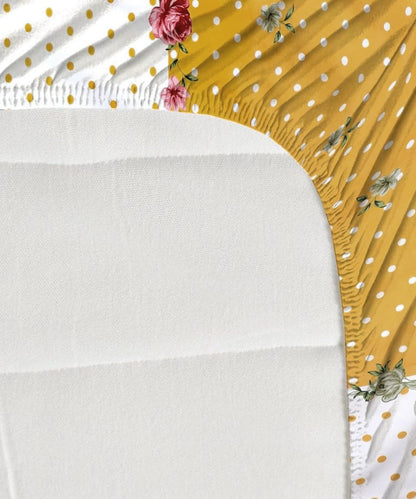 Mustard Floral King Fitted Bedsheet With 2 Pillow Covers