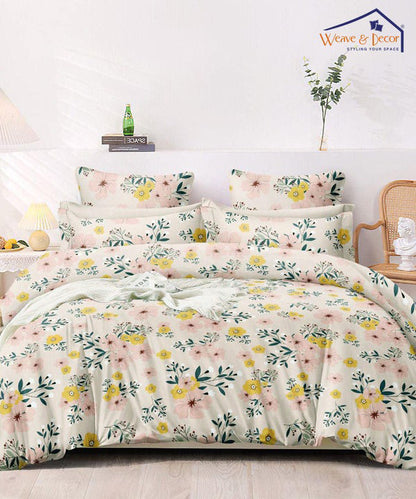 Pink Floral King Size Bedsheet With 2 Pillow Covers