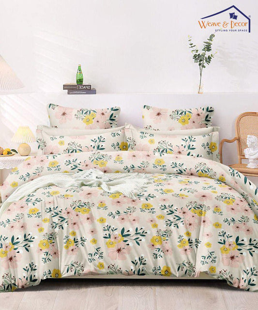 Pink Floral King Size Bedsheet With 2 Pillow Covers