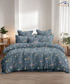 Meadow Bloom Blue King Size Bedsheet With 2 Pillow Covers