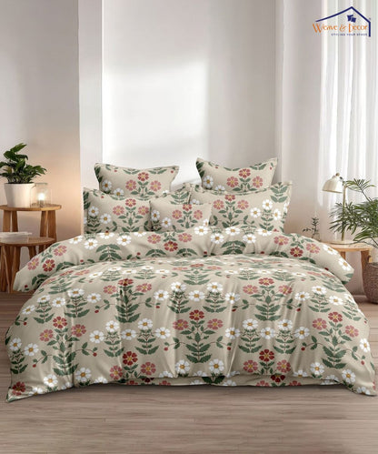 Floral Garden Cream King Size Bedsheet With 2 Pillow Covers