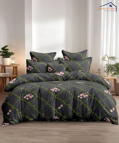 Midnight Blossom King Size Bedsheet With 2 Pillow Covers