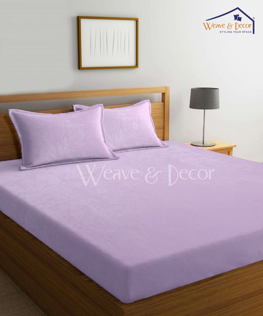 Lavender Warm Solid Flannel Double Bedsheet with 2 Pillow Cover
